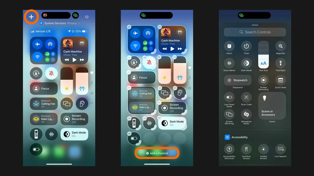 コントロールセンターをカスタマイズして使用する iOS 18 1